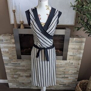 Le Chateau Black and White Striped Midi Dress